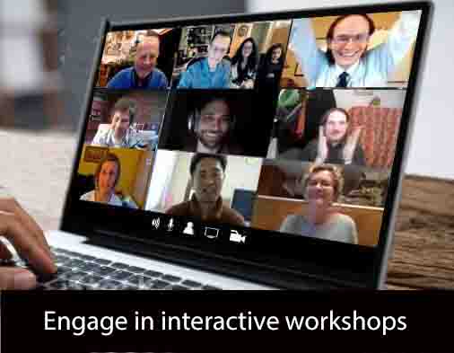 picture shows people at a zoom workshop, looking animated and smiling.